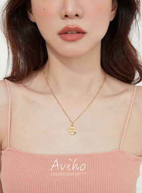 aviho 挚爱永恒 小众卷边小方牌项链复古百搭ins风锁骨链不掉色