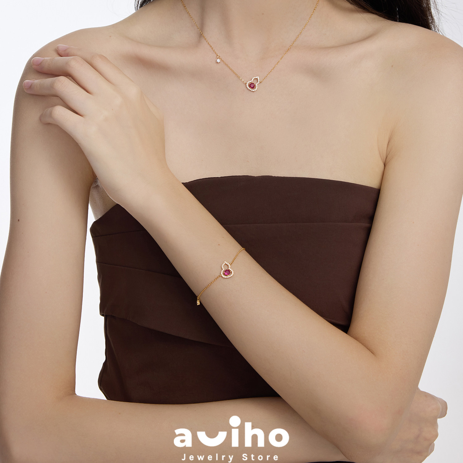 aviho 纯银红色葫芦手链女ins新款轻奢闺蜜精致可调节手饰