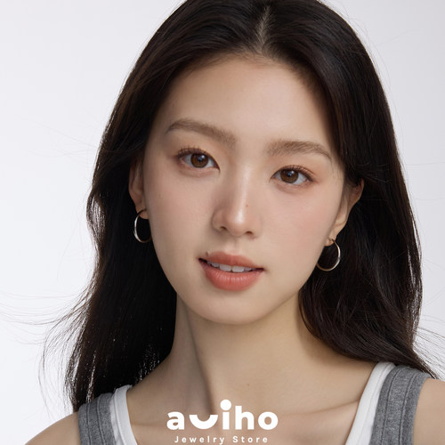 aviho经典简约银色素圈耳环高级感韩系耳圈耳饰百搭小众耳环女