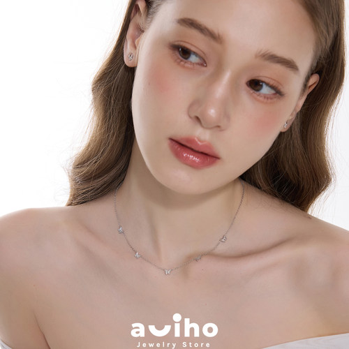 aviho 蝶间听风 清冷感间隔蝴蝶镶钻项链小众设计高级感银色精致
