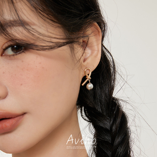 aviho 法式 復(fù)古打結(jié)珍珠耳環(huán) 氣質(zhì)簡約輕奢耳飾耳釘 鄰家女孩