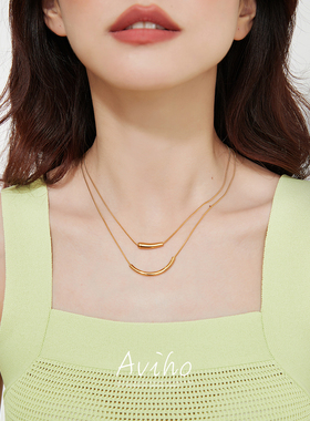aviho 个性简约微笑造型不规则项链轻奢小众叠戴锁骨链新款女