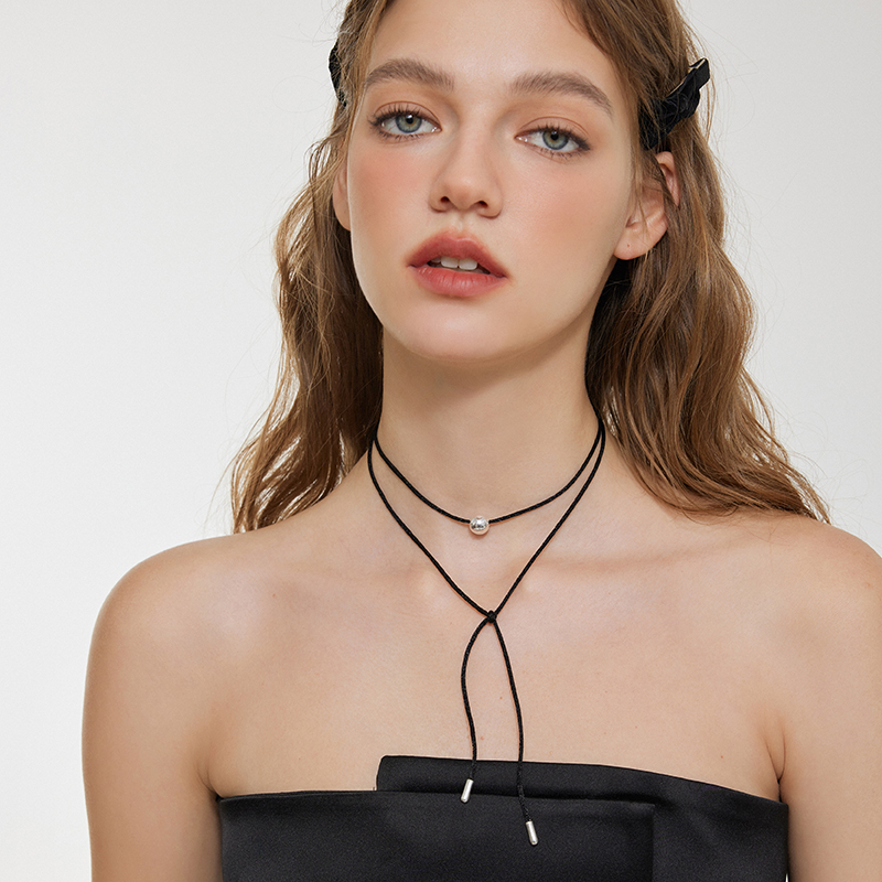 aviho休闲黑绳多带法圆球项链