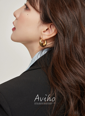 aviho  金色山脉 小众时髦设计耳环锡纸造型个性复古耳饰耳扣