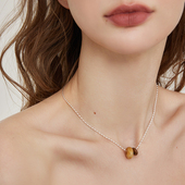 aviho 清冷感撞色甜甜圈天然石吊坠项链925纯银米珠锁骨小众ins风