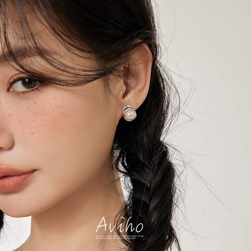 aviho冷淡风珍珠镶嵌耳钉