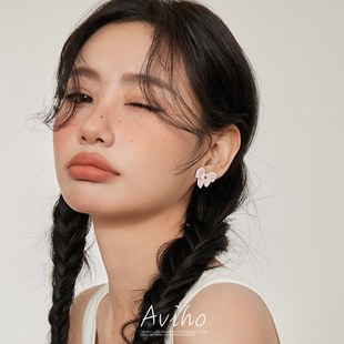 aviho ins风少女耳饰耳钉 桃之夭夭 夏日甜美小清新粉色温柔耳环