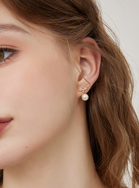 aviho 高级感镶钻天然珍珠耳环设计感轻奢气质小众通勤耳饰耳钉女