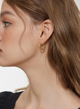 aviho 高品质麻花编织金属耳扣法式复古ins风素圈小众轻奢耳环女