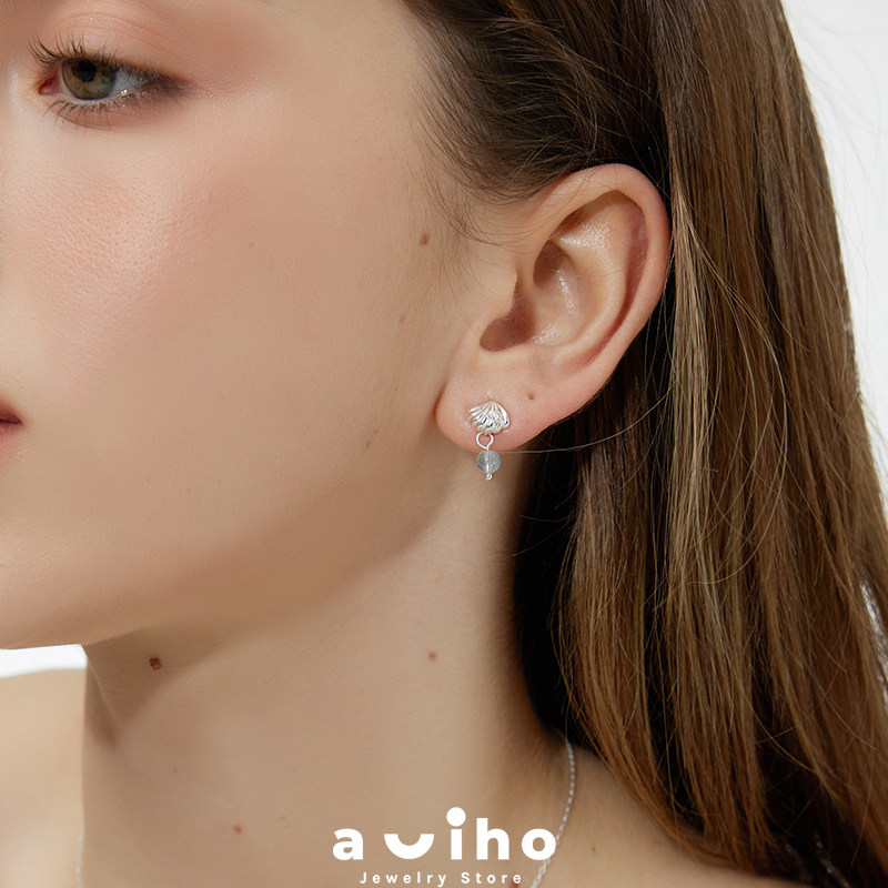 aviho 可爱童趣海星贝壳不对称耳环海蓝宝设计感不对称珍珠耳钉
