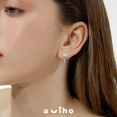 aviho 可爱童趣海星贝壳不对称耳环海蓝宝设计感不对称珍珠耳钉