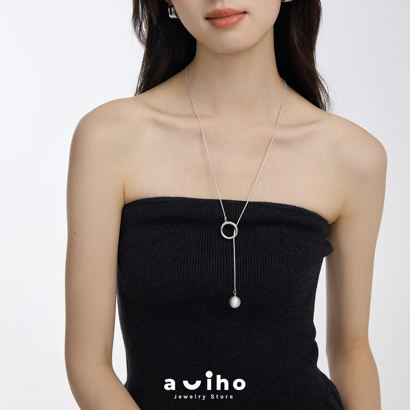 aviho 有机碰撞 原创几何抽拉可调节长项链简约百搭设计感毛衣链