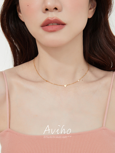 百搭复古ins少女锁骨链 小众极简爱心项链 aviho 心心相印