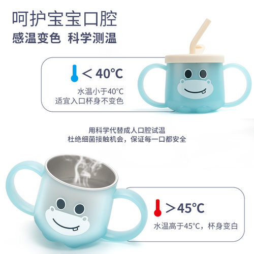 新品儿童水杯家用不锈钢防摔带刻度吸管奶瓶喝饮水杯子宝宝牛奶杯