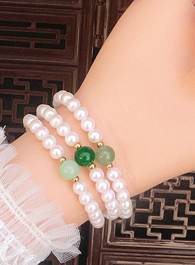 新中式正圆珍珠绿色手链