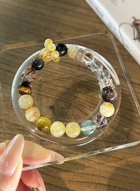 原创设计水晶七轮脉手串黑金超随型虎眼石金发晶绿幽灵多宝手链