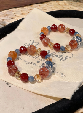 天然多宝蓝晶石红胶花水晶手串时尚多巴胺手链小众设计送女友礼物