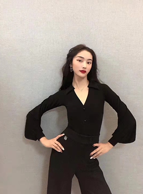 YHA摩登舞练习服上衣女新款原创设计气质西装领舞蹈服拉丁舞连体