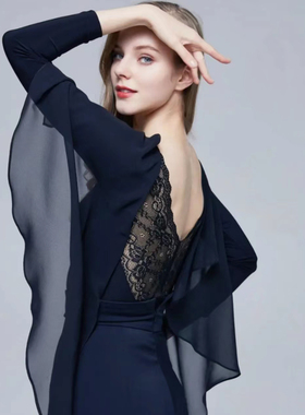 YHA舞服女士上衣新摩登舞拉丁舞广场舞练习服蕾丝后背国标舞赛服