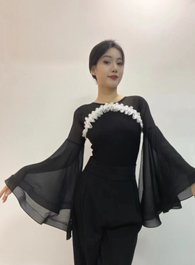YHA艺华舞服摩登舞女士上衣新款连体长袖国标舞华尔兹练功服表演