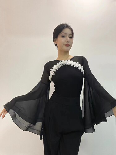 YHA艺华舞服摩登舞女士上衣新款连体长袖国标舞华尔兹练功服表演