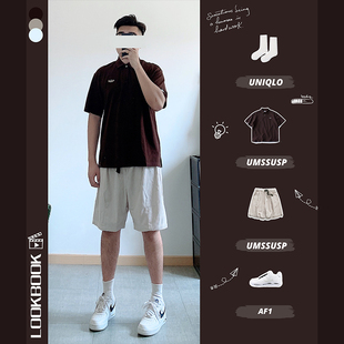 夏季 刺绣LOGO翻领POLO衫 UMSSUSP 新款 短袖 日系复古皱感直筒短裤
