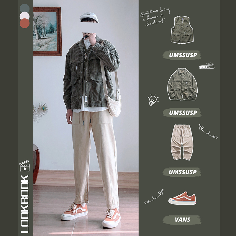 翻领春季宽松复古水洗纯色青年