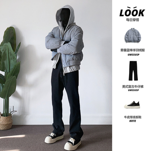 UMSSUSP 美式复古90白鸭绒羽绒服男冬季加厚飞行员夹克棒球服