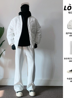 UMSSUSP 美式拼缝解构直筒休闲加绒卫裤cleanfit通勤运动宽松长裤