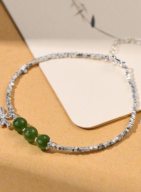 国风设计S925纯银碎银子和田玉手链女精致小众蜻蜓手串