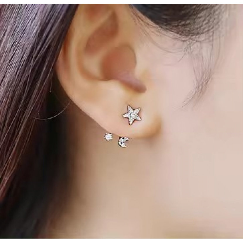 S925纯银星星后挂耳钉女韩国简约