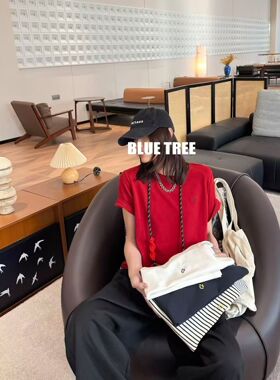BLUE TREE2026新年款卡通刺绣短袖t恤女春宽松显瘦百搭全棉舒适潮