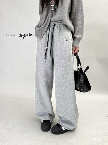 BQ2025韩版休闲百搭松紧腰抽绳直筒女卫裤冬季加绒上镜保暖潮显瘦