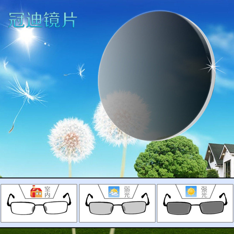 1.56非球面变色片近视眼镜无底色树脂镜片近视耐磨仿生膜变色眼镜