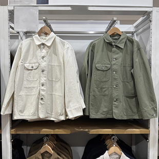 ^棵米0素家男女休闲全棉翻领宽松口袋工装长袖外套夹克上衣483819