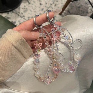 个性小众蝴蝶结手机链ccd相机挂绳diy高级感挂件串珠链链条纯手工