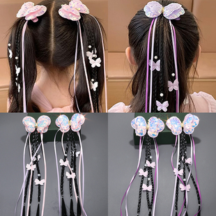 2025新款儿童亮片蝴蝶假发辫发夹女童仙气编发发卡公主麻花辫头饰