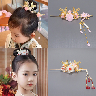 中国风儿童汉服头饰精致女童琉璃花朵发冠节日表演公主丸子头步摇