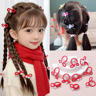 2026新年女童红色珍珠蝴蝶结小发圈欧若风迷你皮筋宝宝扎辫子头绳
