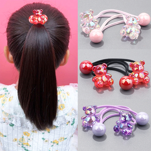 新款儿童弹力亮闪小熊绕绕皮筋扎高马尾女童不伤发长双头发绳发圈