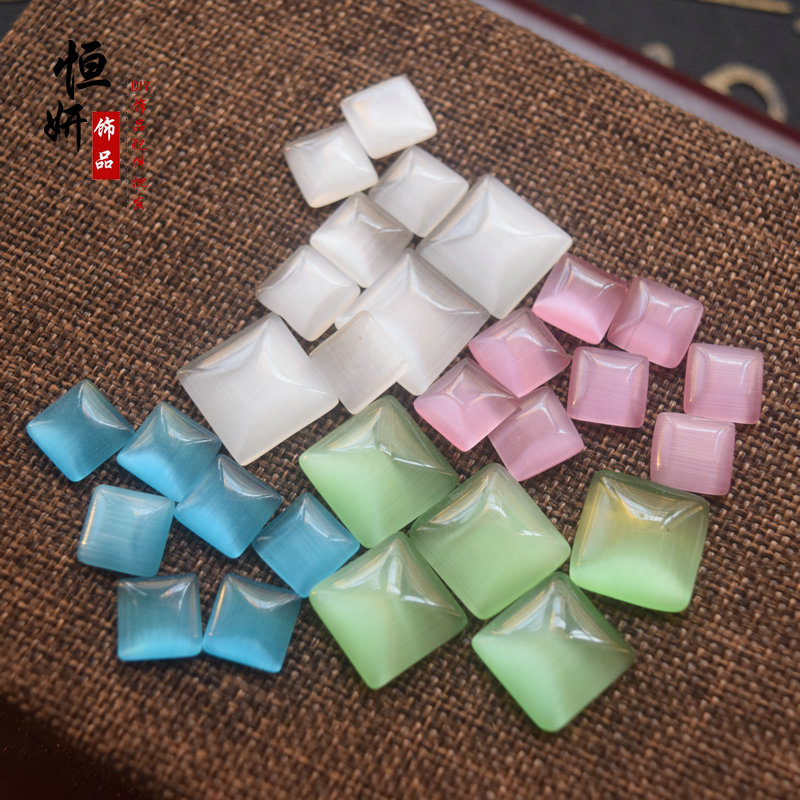 diy猫眼石四方形贴片平底戒面