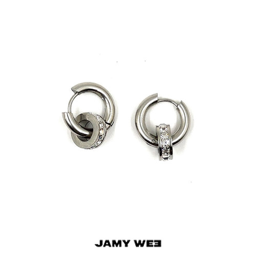JAMYWEE穿镶锆石环钛钢耳环
