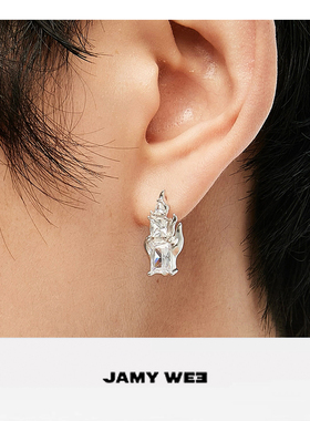 JAMY WEE原创设计 情侣款925银镀白金镶锆石简约百搭火苗火焰耳钉