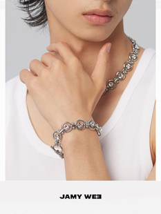 JAMY WEE原创限量 简约情侣款质感环镶施华洛水钻拼接钛钢手链