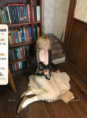 8uioio '威尼斯影像'卡其色气质半身裙女春季新款宽松蓬蓬a字裙子