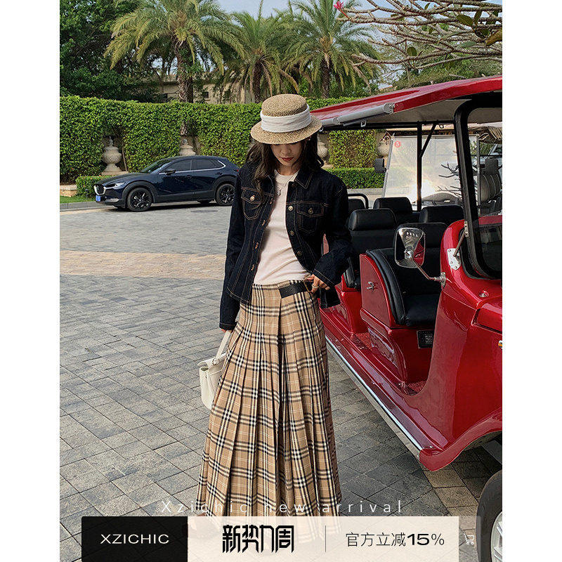 Xzich易梦玲同款百褶格子