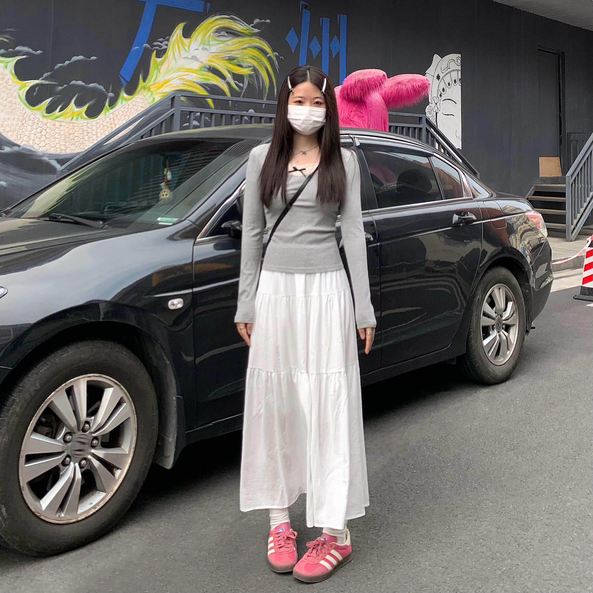 纯哥家白色半身裙女2026夏季新款压褶高腰显瘦温柔风a字蛋糕长裙