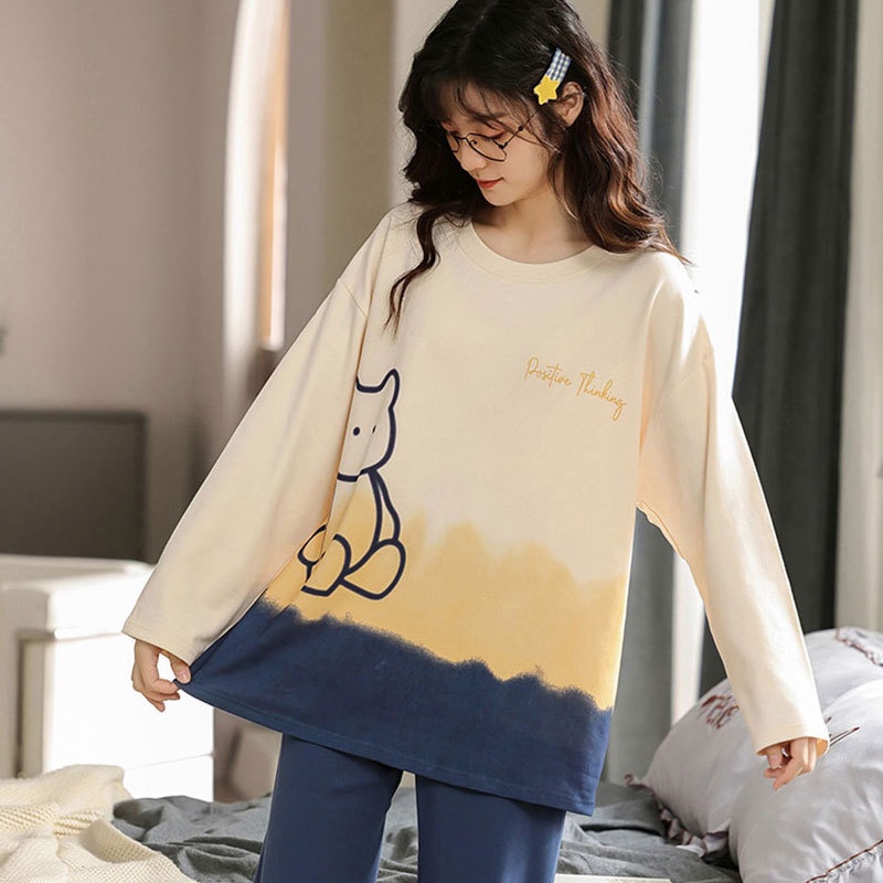 睡衣女秋冬季可爱小熊圆领长袖长裤时尚减龄百搭可外穿家居服套装