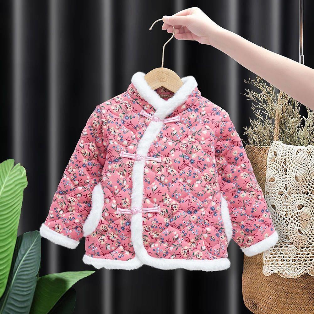 东北大花儿童棉袄女款马甲棉花网红手工小花袄拜年服宝宝棉服加厚