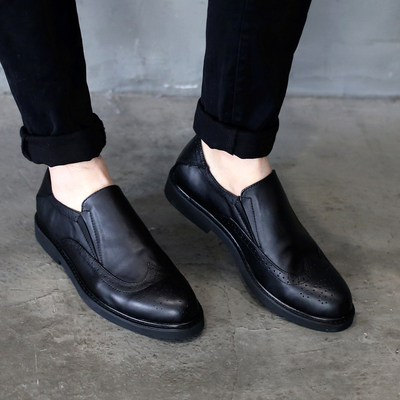 布洛克雕花套脚皮鞋英伦真皮潮鞋